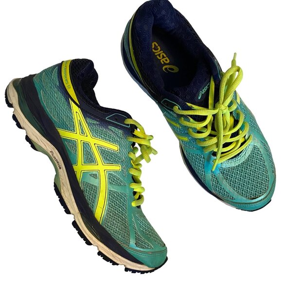 ASICS Gel-Cumulus 17 T5D8N Teal Blue Lime Green Running Shoes Sneakers Womens 9 - Picture 1 of 11
